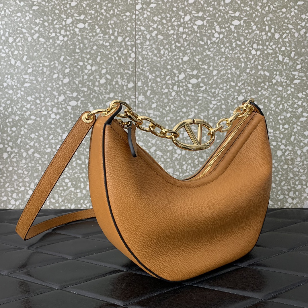 Valentino Garavani VLogo Moon Small Hobo Bag in Brown Nappa Leather 